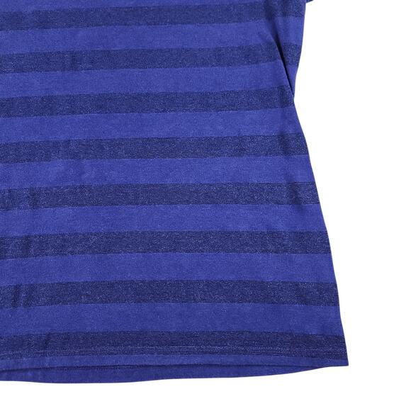 Blue Striped Shirt Womens PM Medium Petite Horizontal Sparkly Shimmer Cap Sleeve - Picture 6 of 12